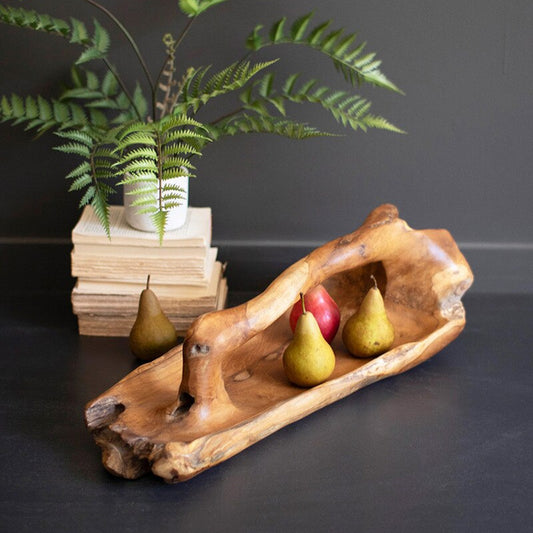 Large Oval Teakwood Bowl with Handle