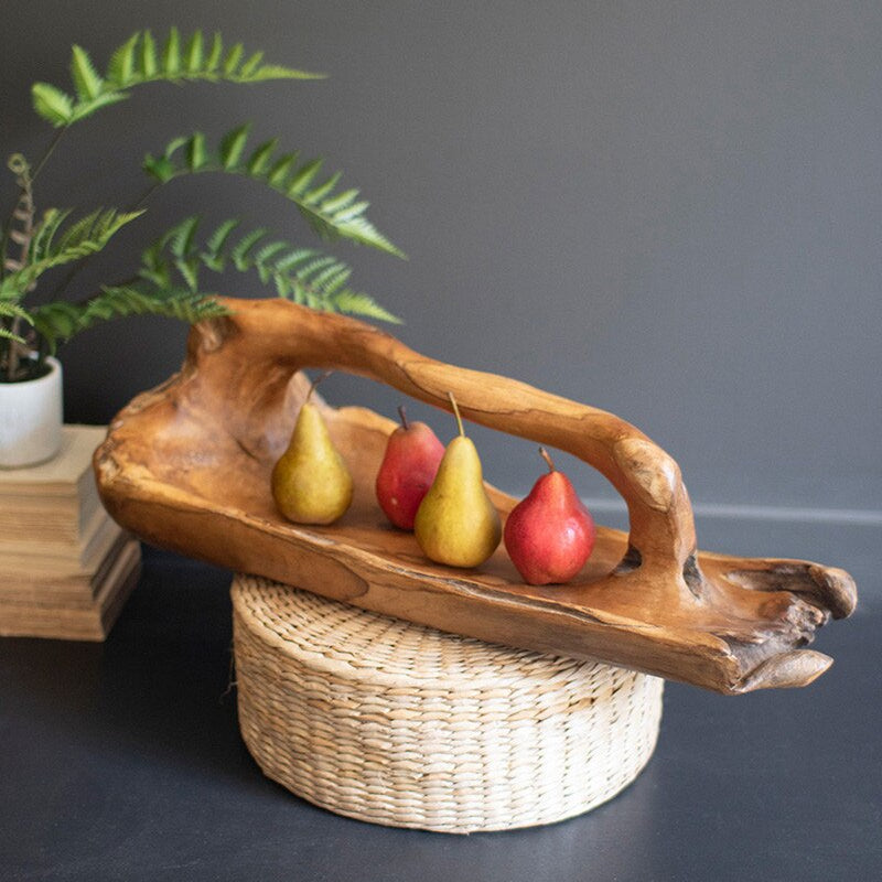 Large Oval Teakwood Bowl with Handle