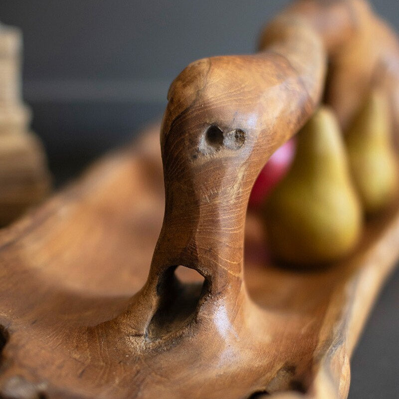Large Oval Teakwood Bowl with Handle