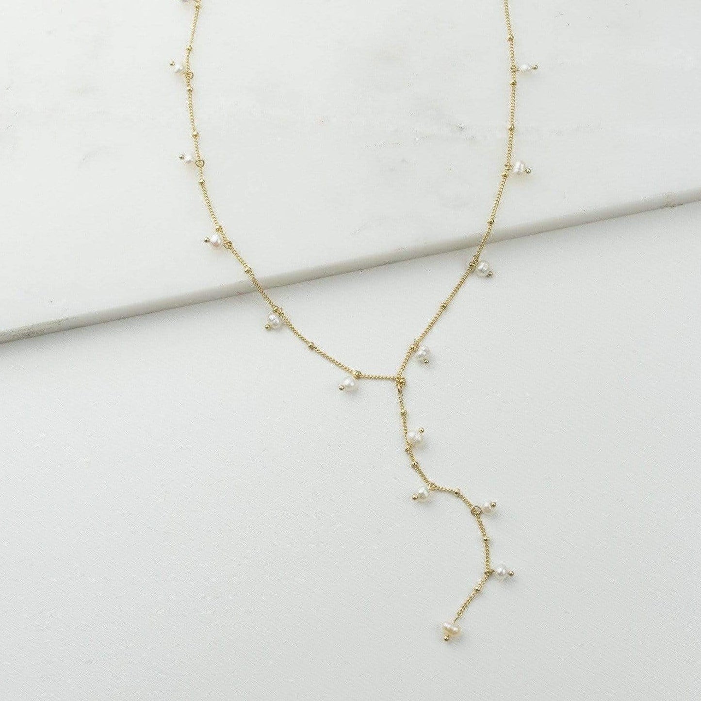 Dot Pearl Lariat Gold Necklace