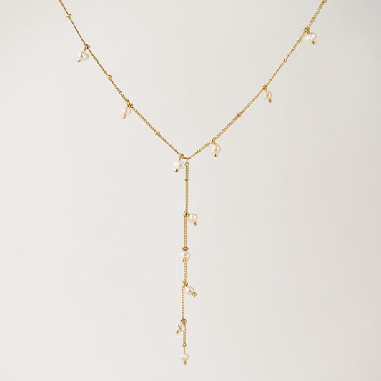 Dot Pearl Lariat Gold Necklace