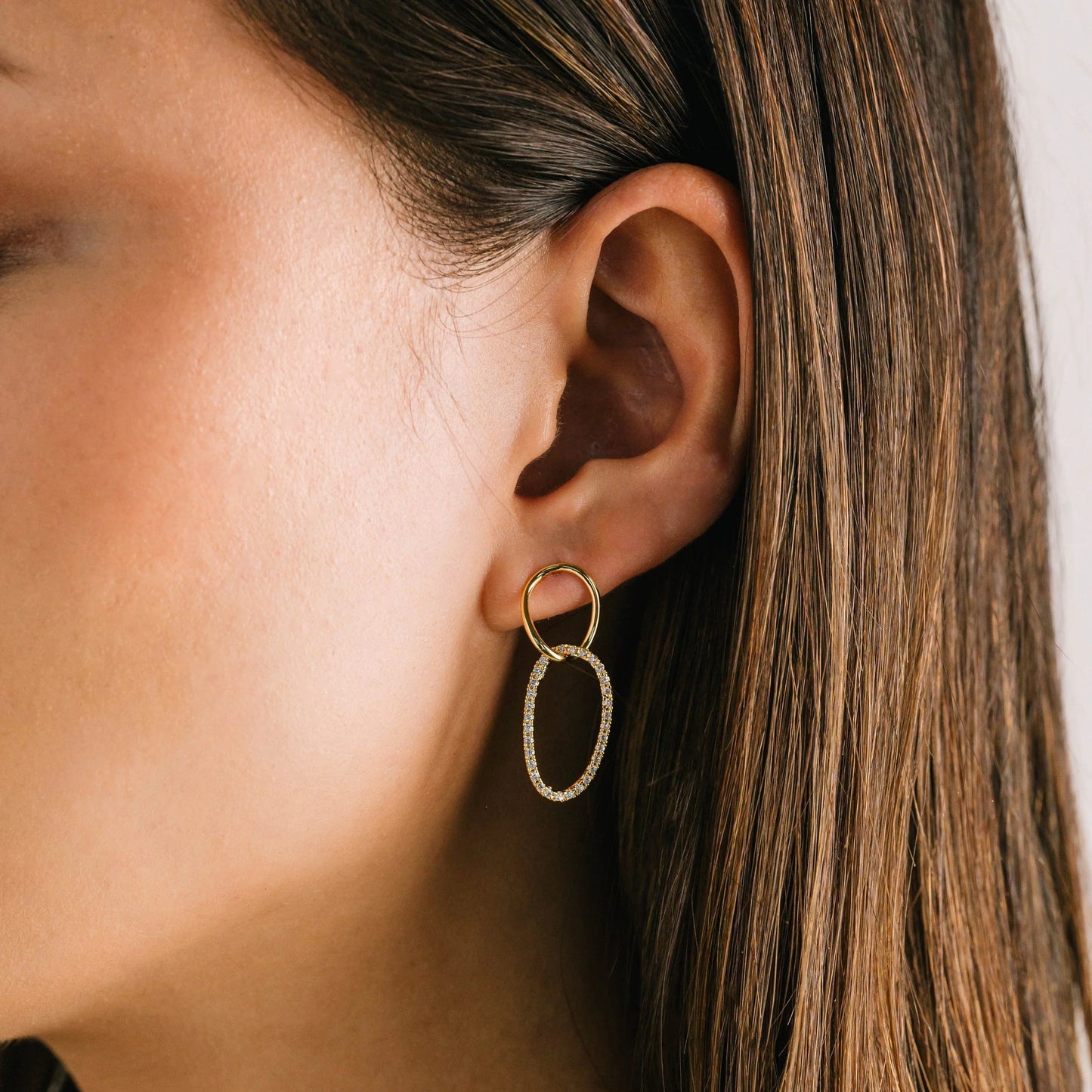 Encore Pave Small Linked Hoop Gold Earrings Pair