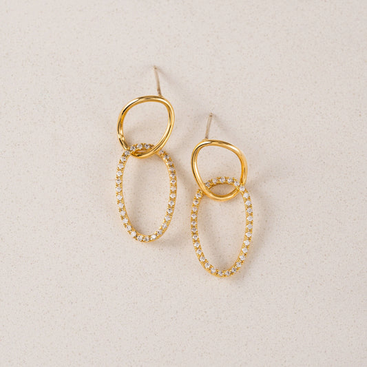 Encore Pave Small Linked Hoop Gold Earrings Pair