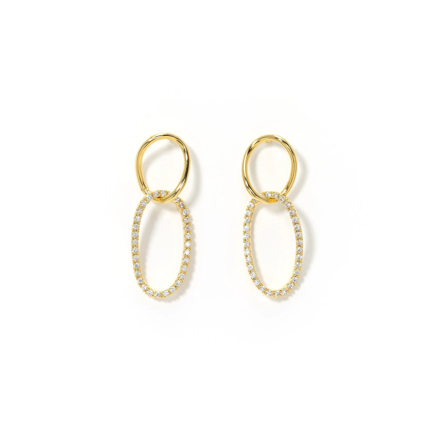 Encore Pave Small Linked Hoop Gold Earrings Pair