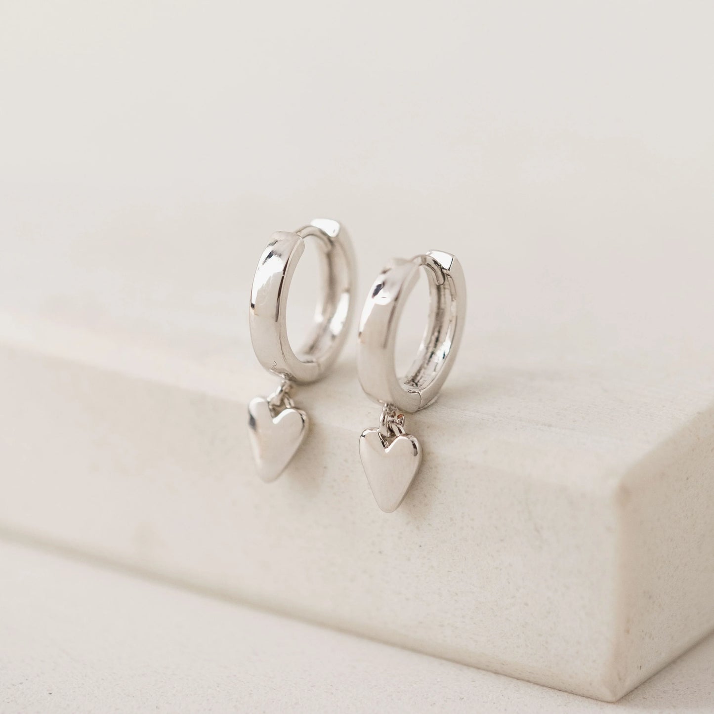 Everly Heart Huggie Hoop Silver Earrings Pair