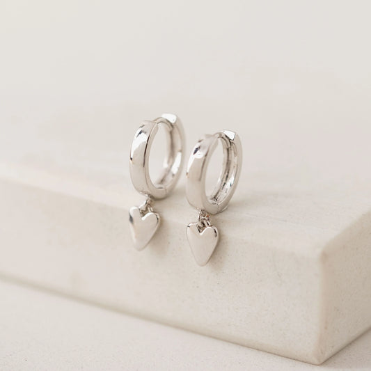 Everly Heart Huggie Hoop Silver Earrings Pair