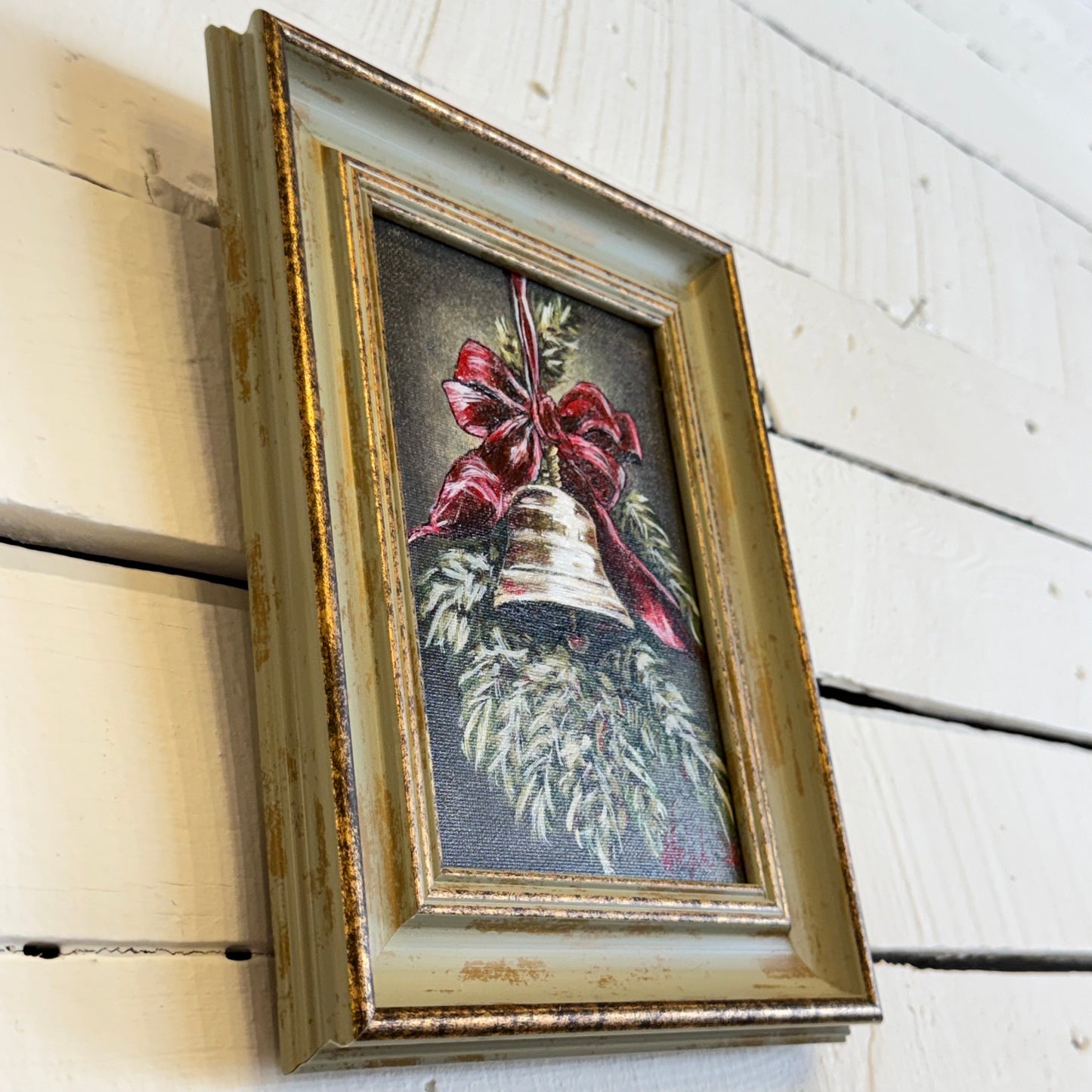 Vintage Christmas Bell w/ Red Bow Hand Painting