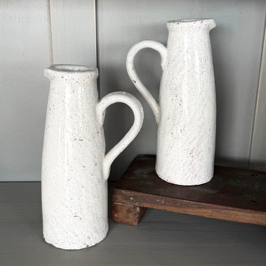 Crackled Ceramic Pitcher Vase |White