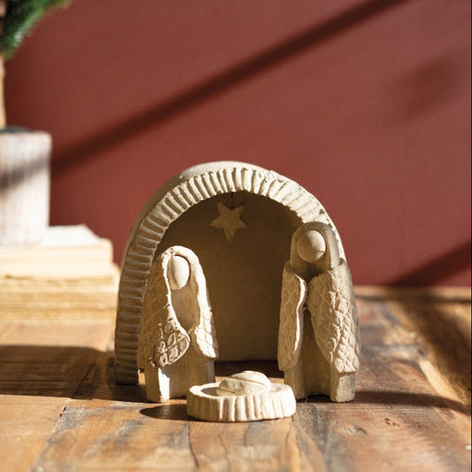 Grey Wash Clay Nativity Set