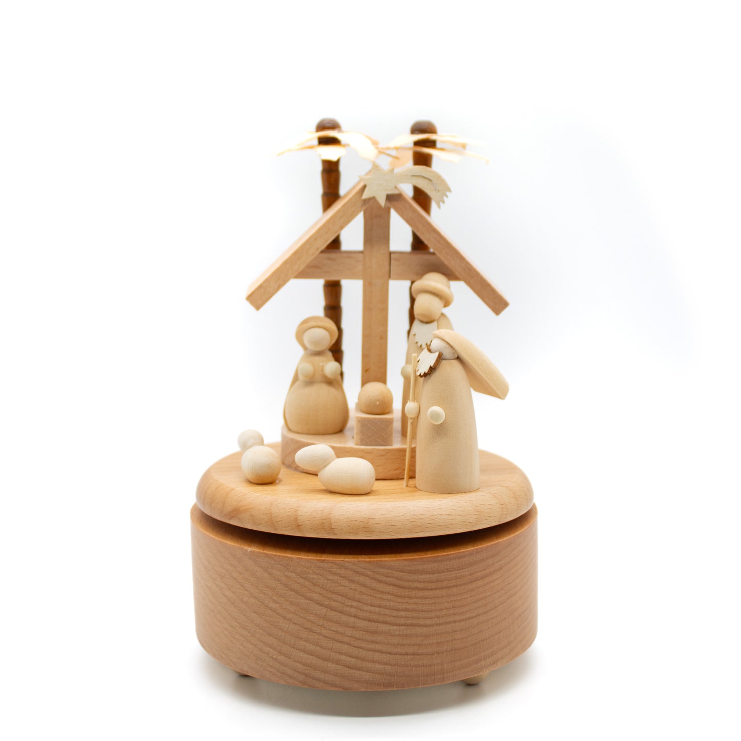 Wood Wind-Up Music Box with Nativity Scene