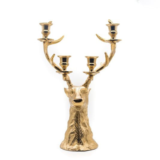 Cast Aluminum Reindeer Shaped Candelabra, Gold Finish