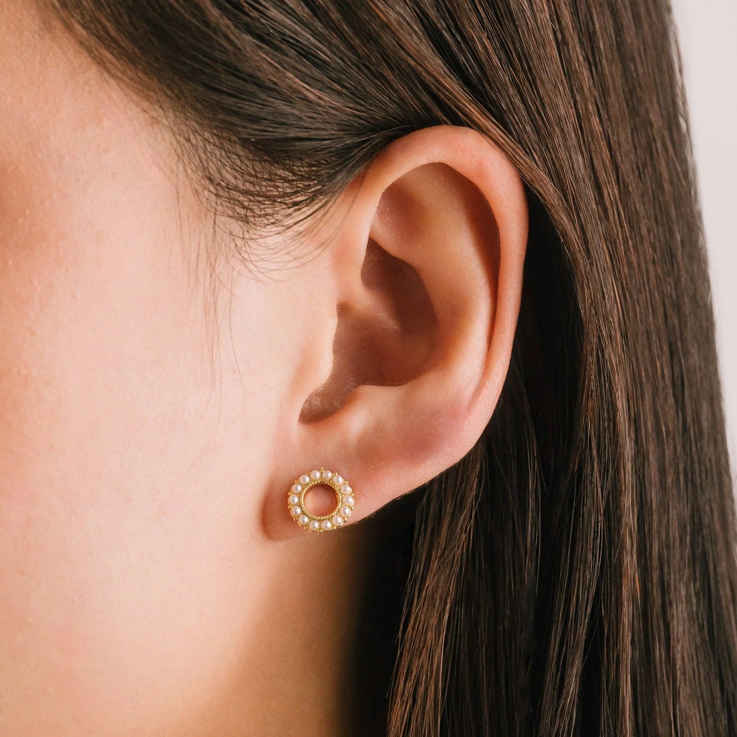 Kismet Pearl Stud Gold Earrings Pair