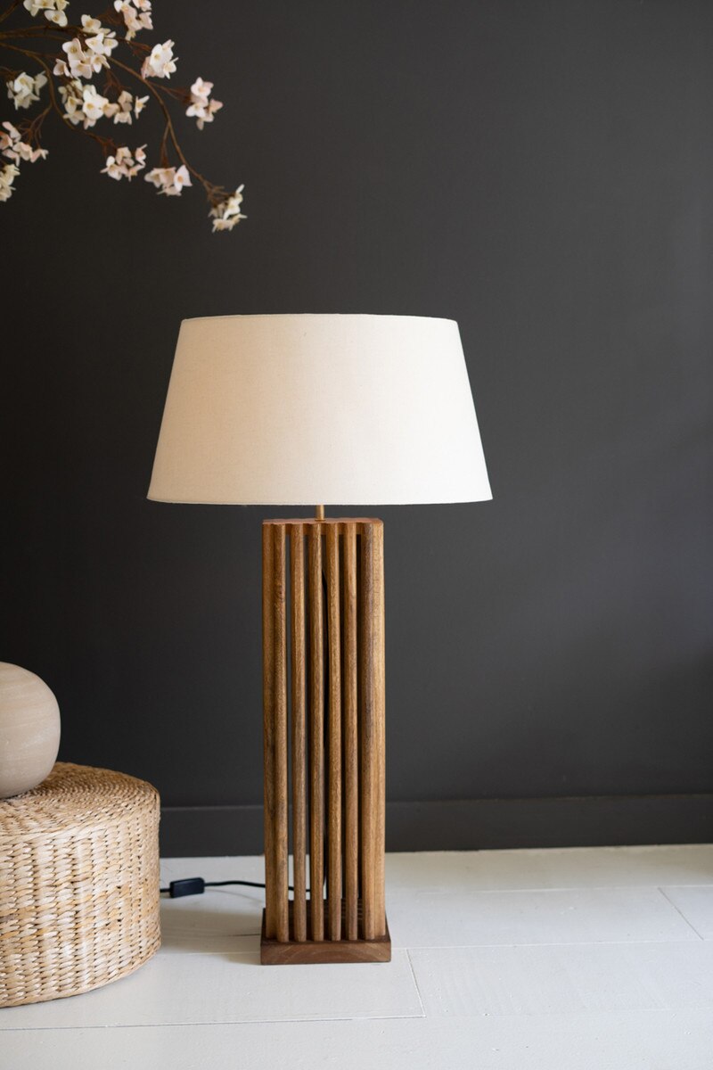 Wooden Spindles Floor/Table Lamp with Fabric Shade