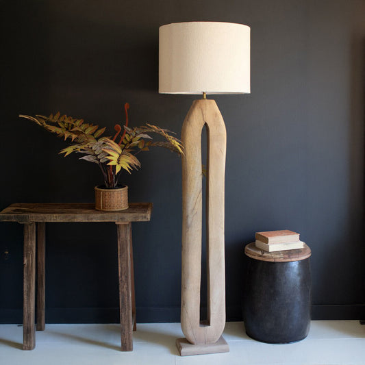 Tall Oval Wooden Floor Lamp with With Shade