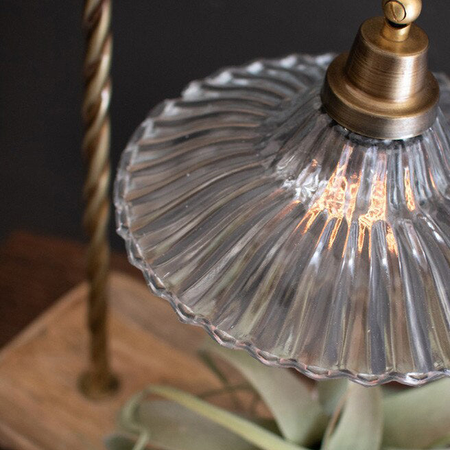 Gooseneck Table Lamp with Wooden Tray Base and Glass Shade