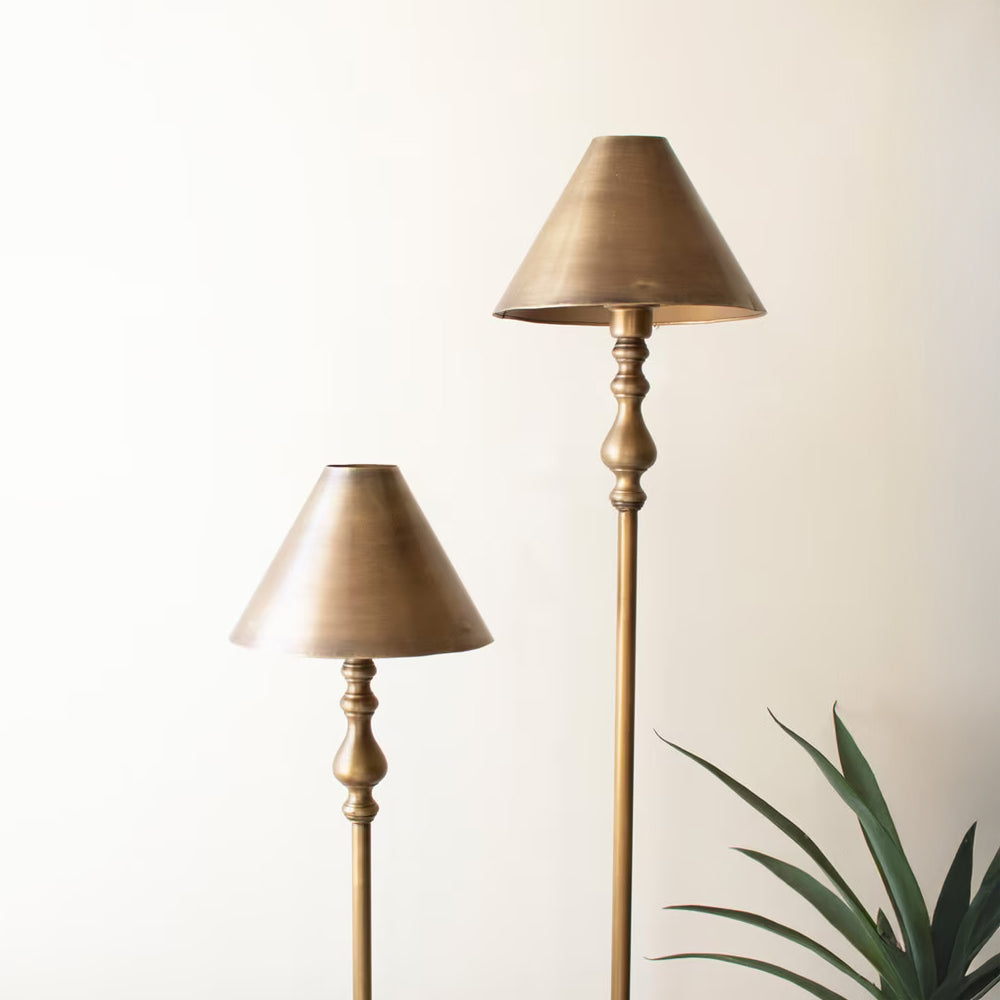 Antique Gold Double Floor Lamp with Metal Shades