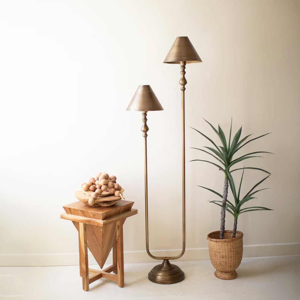 Antique Gold Double Floor Lamp with Metal Shades