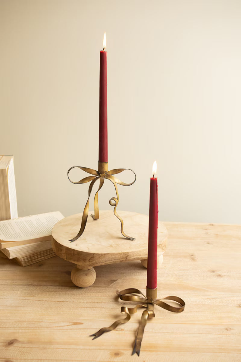 Antique Brass Bow Taper Candle Holder | Two sizes