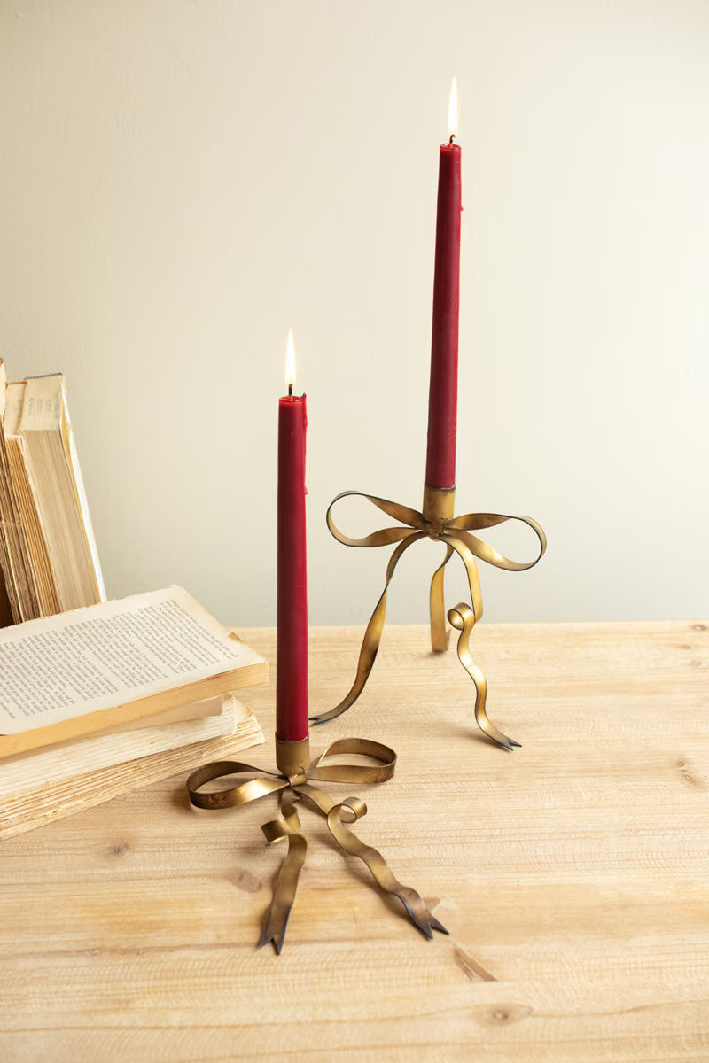 Antique Brass Bow Taper Candle Holder | Two sizes