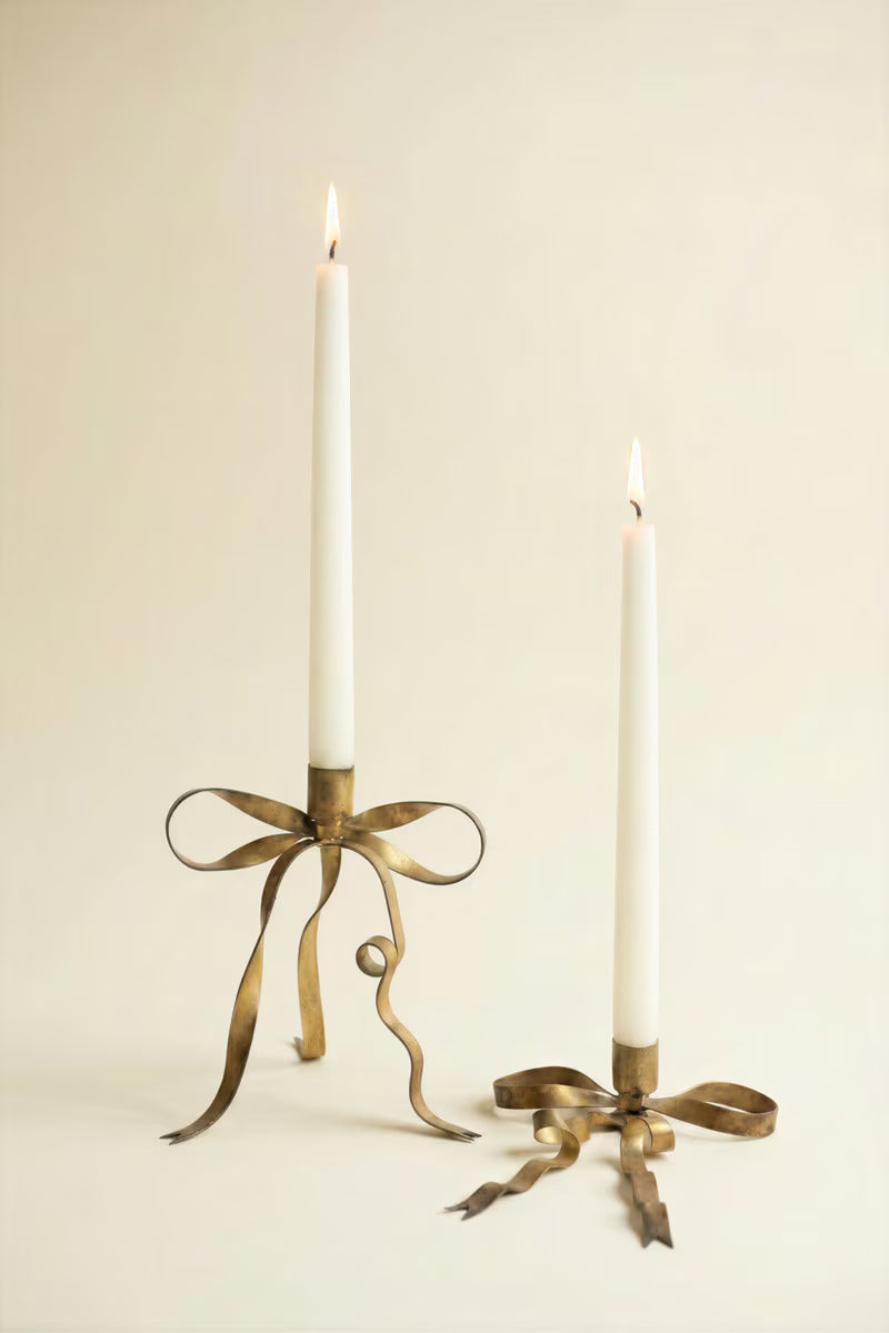 Antique Brass Bow Taper Candle Holder | Two sizes