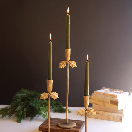 Forged-Iron Antique Gold Holly Taper Holder