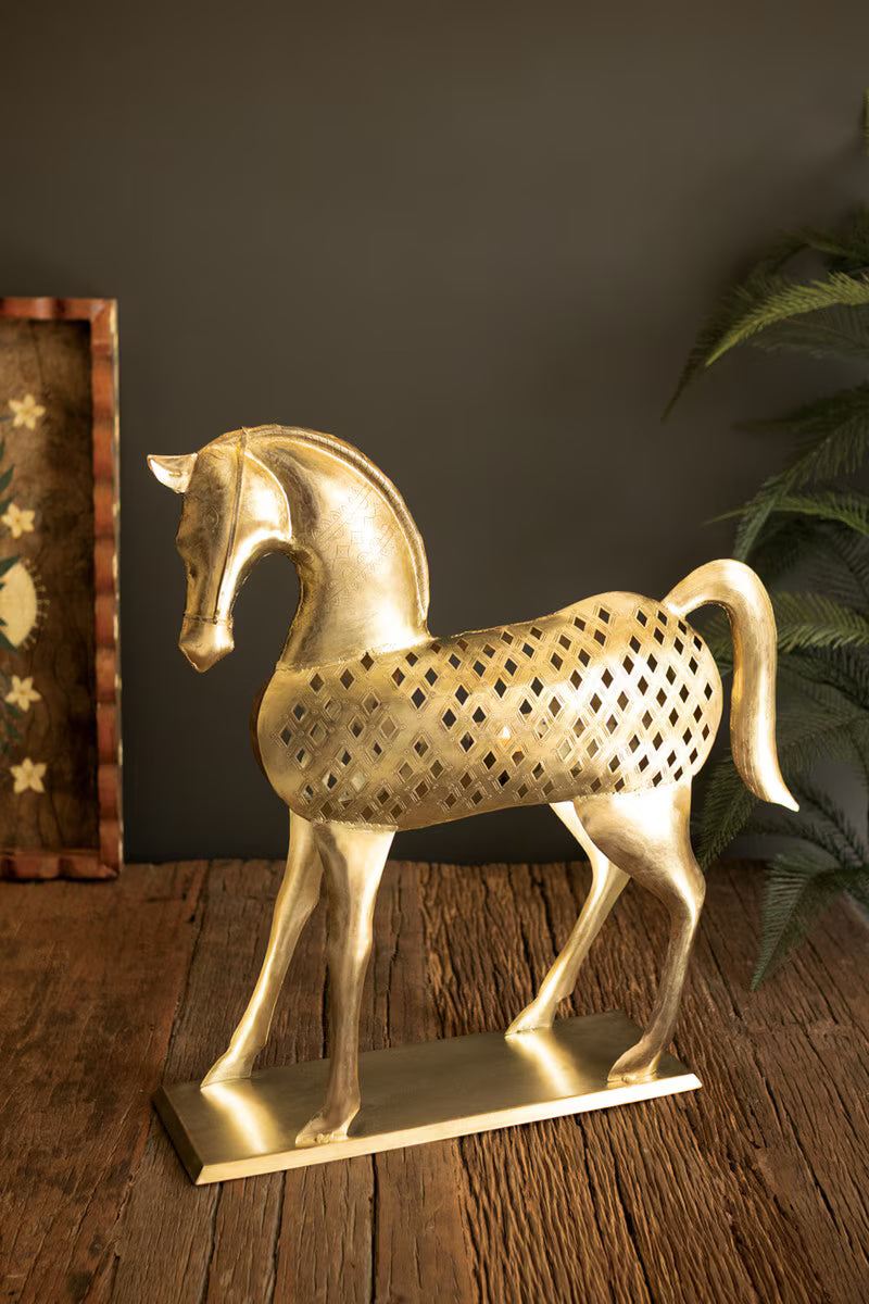 Antique Brass Horse Luminary Sculpture