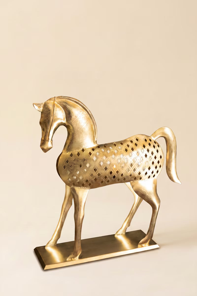 Antique Brass Horse Luminary Sculpture