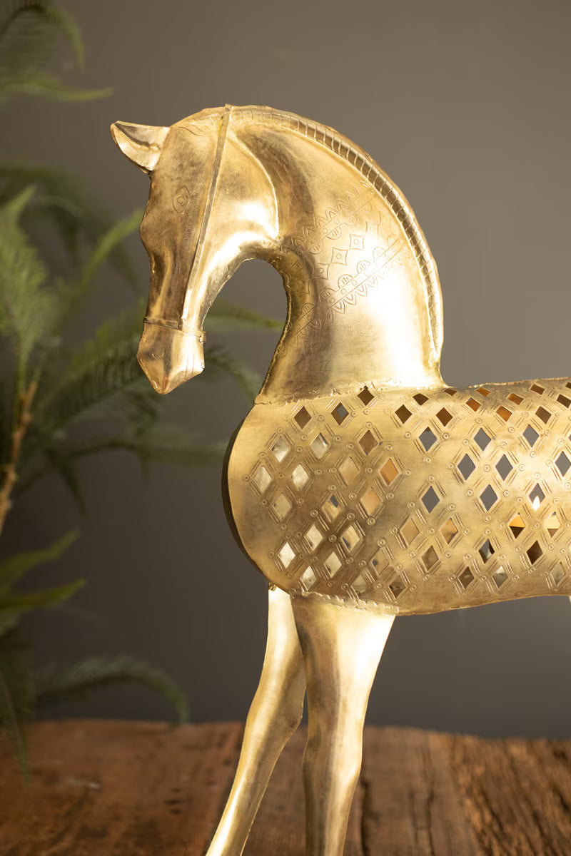 Antique Brass Horse Luminary Sculpture