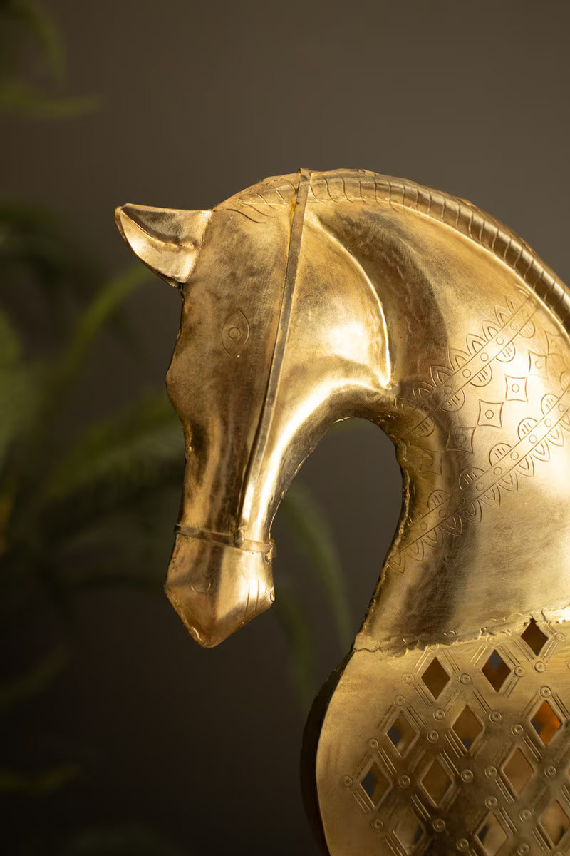 Antique Brass Horse Luminary Sculpture