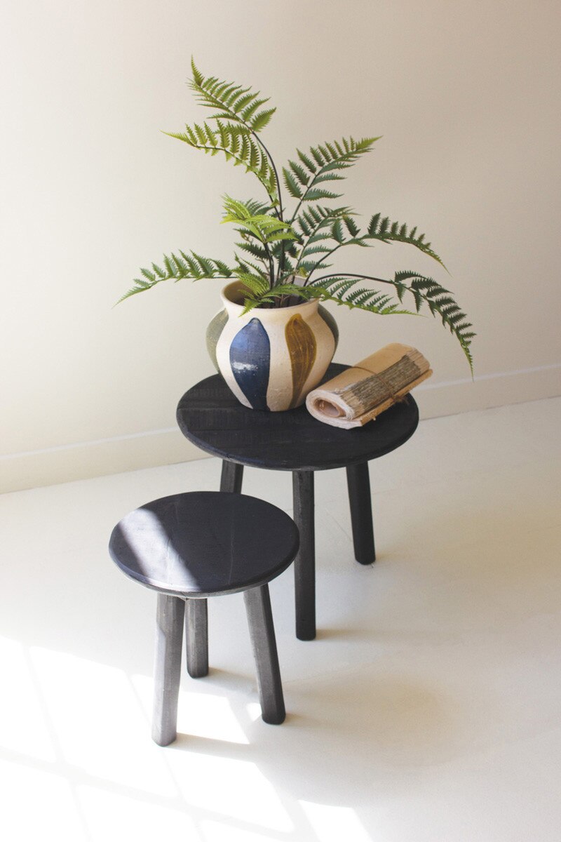 Black Round Recycled Wood Accent Tables