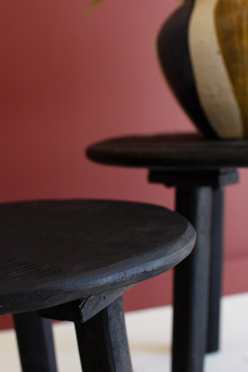 Black Round Recycled Wood Accent Tables