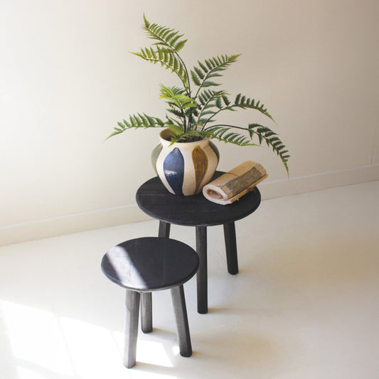 Black Round Recycled Wood Accent Tables