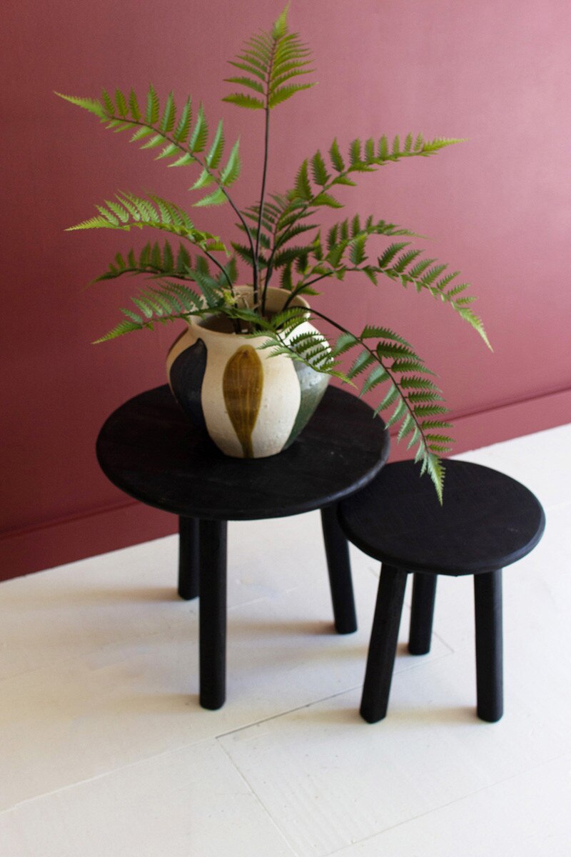 Black Round Recycled Wood Accent Tables