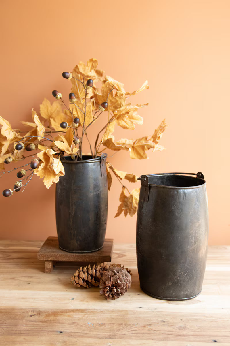 Hammered Recycled Iron Bucket with Handles