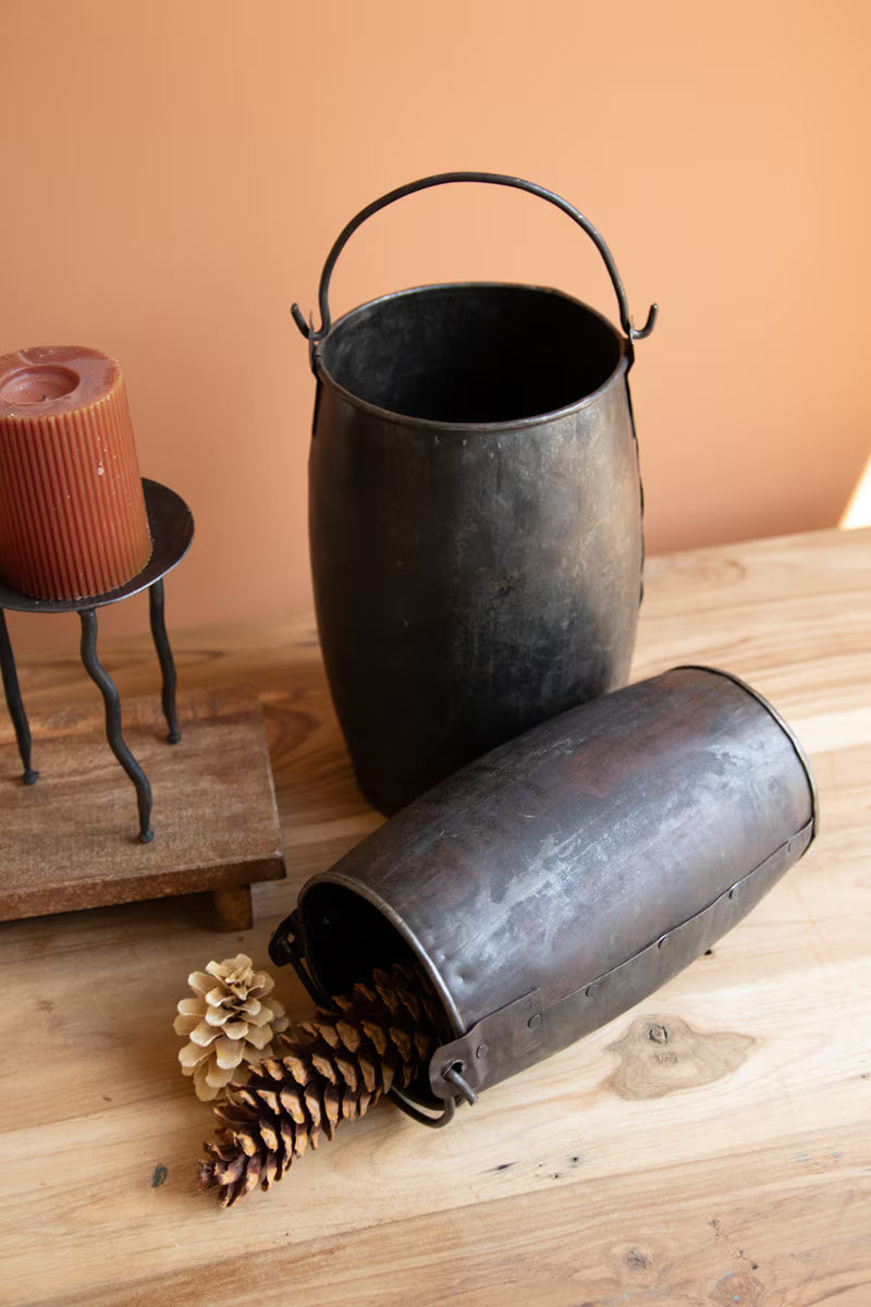 Hammered Recycled Iron Bucket with Handles