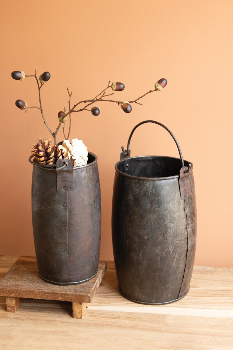 Hammered Recycled Iron Bucket with Handles