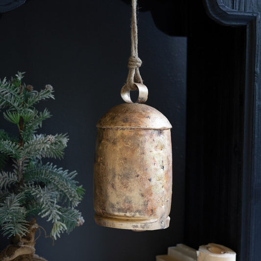 Large Antique Gold Christmas Bell