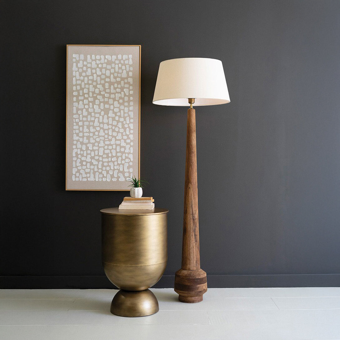 Tall Wooden Floor Lamp with Fabric Shade