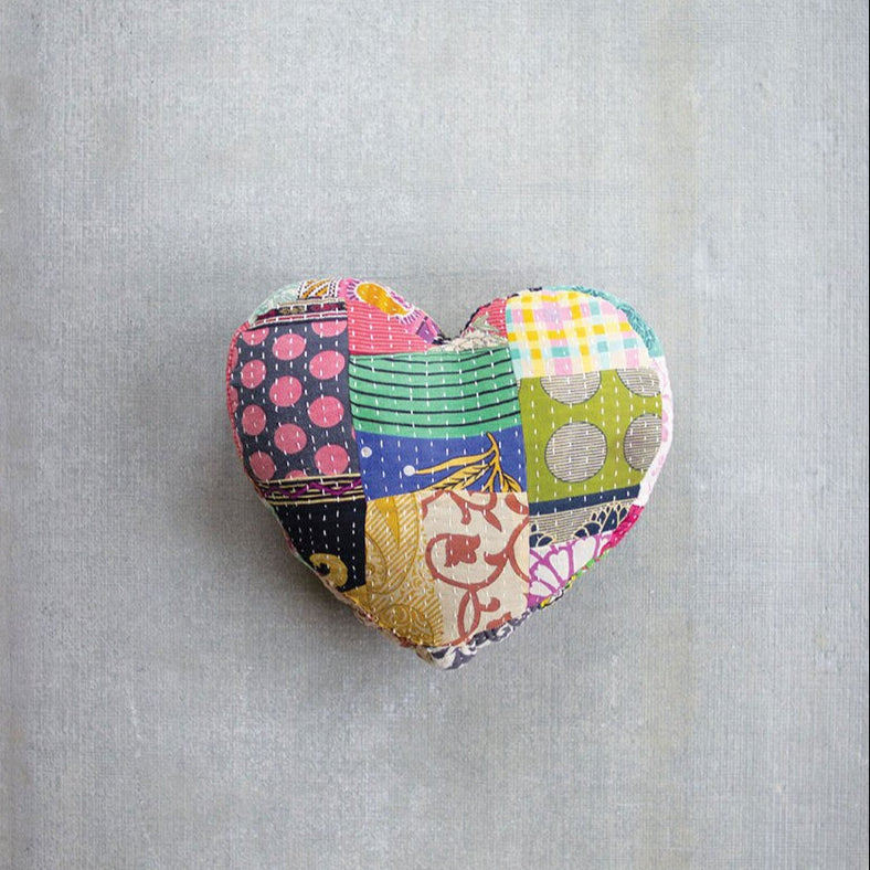 Heart Shape Kantha Pillow