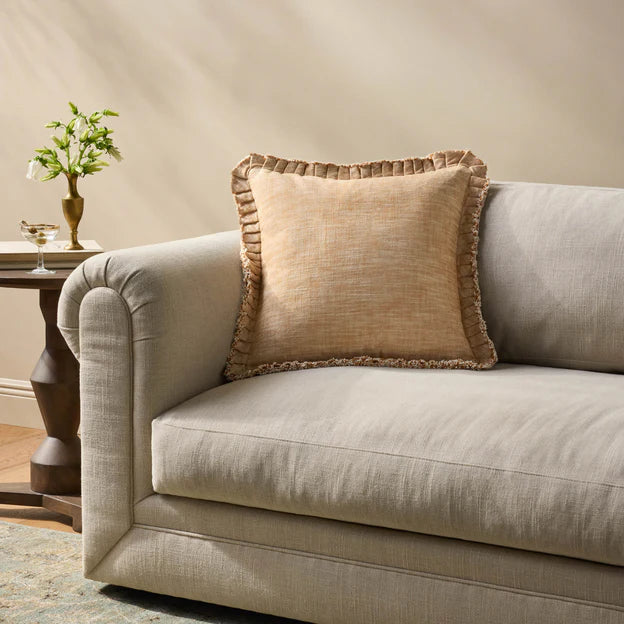 Tan Pillow with Rust Ruffle Edge by Loloi