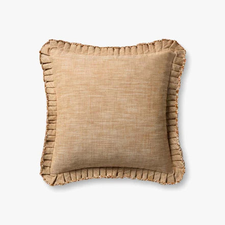 Tan Pillow with Rust Ruffle Edge by Loloi