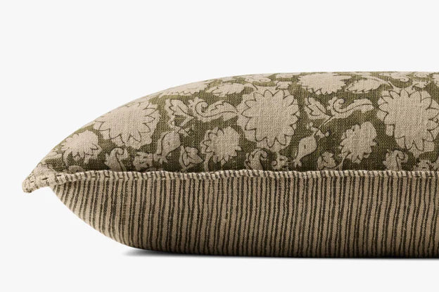 Linen Floral Design Green Pillow