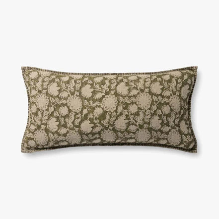 Linen Floral Design Green Pillow