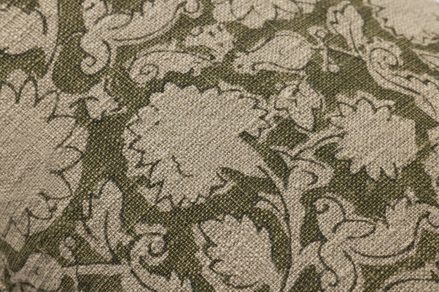 Linen Floral Design Green Pillow