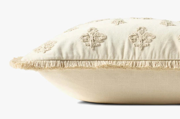 Darla Ivory Floral Fringe Pillow by Loloi