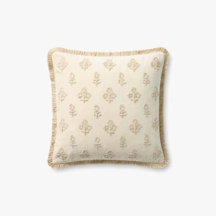 Darla Ivory Floral Fringe Pillow by Loloi