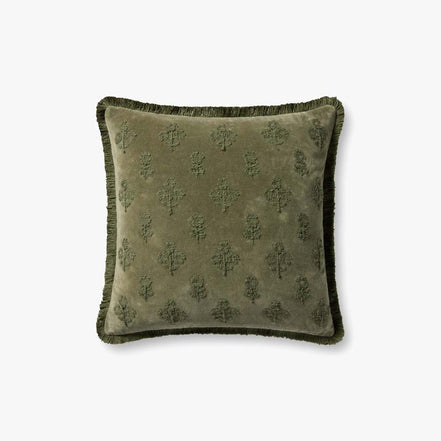 Darla Olive Floral Fringe Pillow by Loloi
