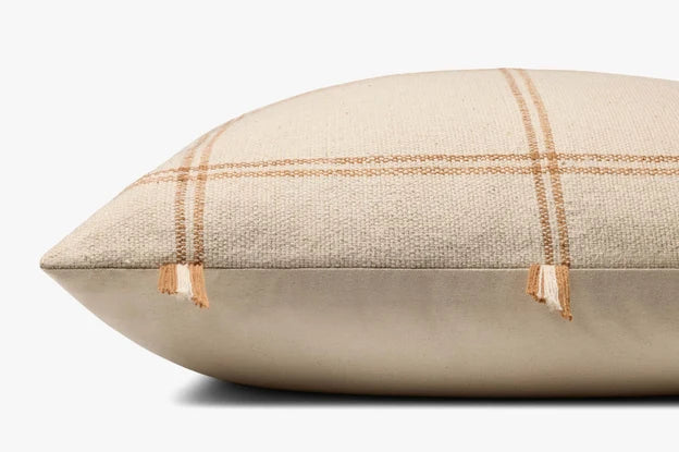 Lainey Natural Amber Fringe Square Pillow by Loloi