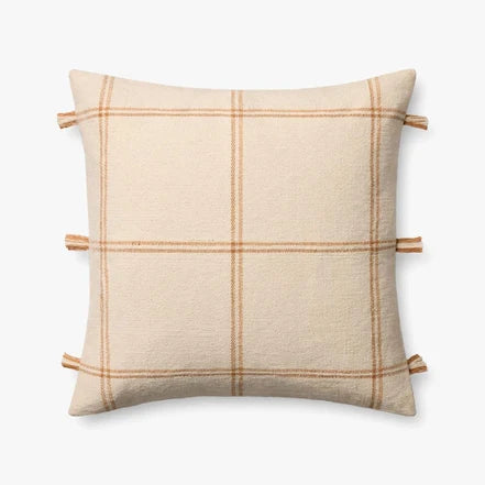 Lainey Natural Amber Fringe Square Pillow by Loloi