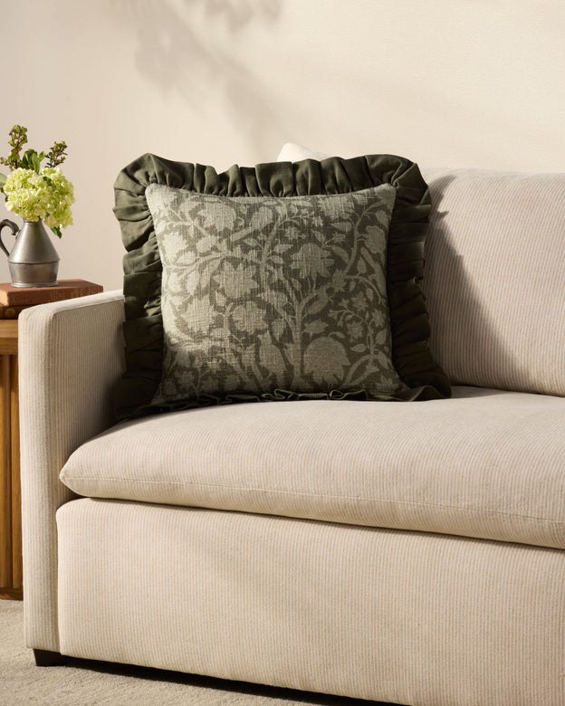 Kathleen Green Floral Ruffle Edge Pillow by Loloi